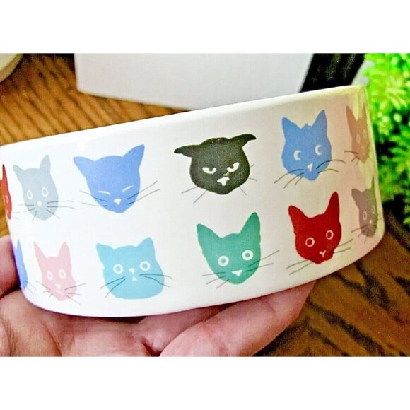 New Fringe Brand Adorable Kitty Cats MEOW Glazed Ceramic Colorful Cat Bowl - 5" - Picture 1 of 10